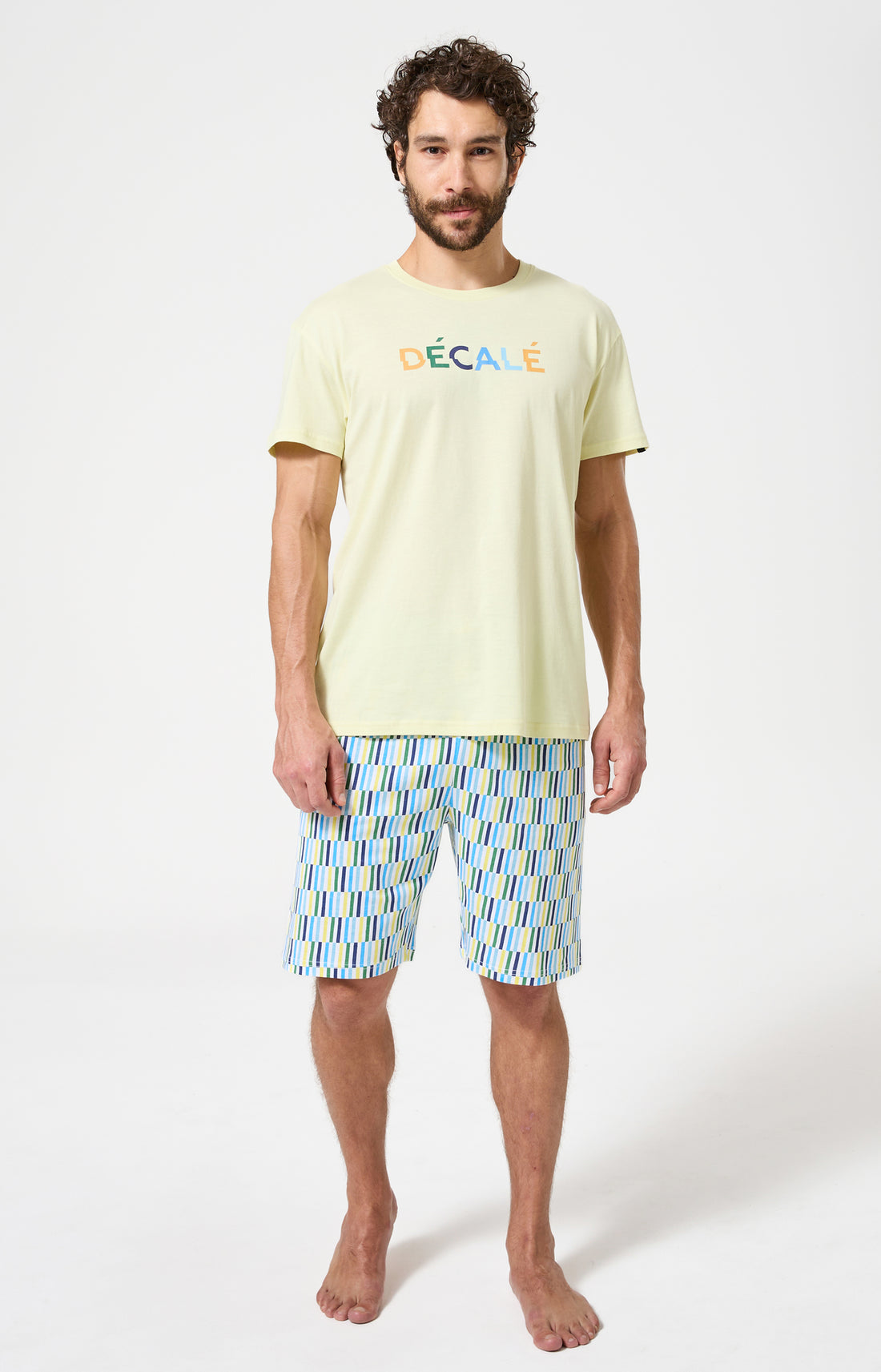 Pyjama Homme Décalé Manches courtes Imprimé rayures géométriques multicolores 1