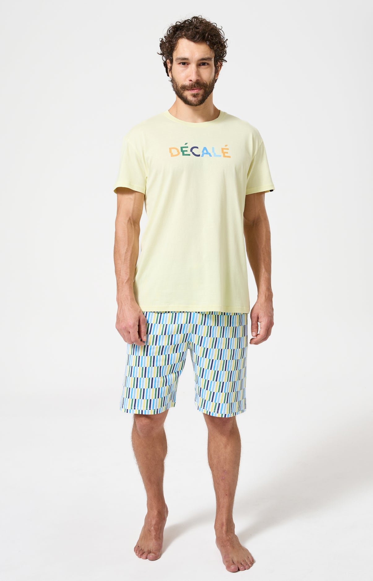 Pyjama Homme Décalé Manches courtes Imprimé rayures géométriques multicolores 1