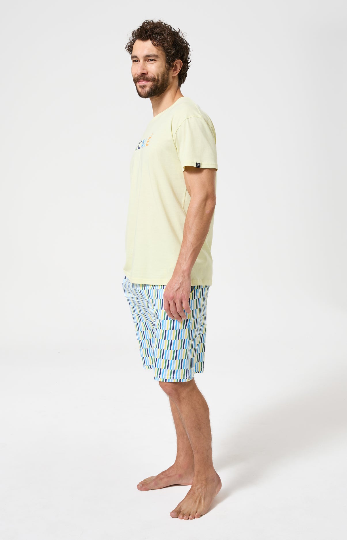 Pyjama Homme Décalé Manches courtes Imprimé rayures géométriques multicolores 4