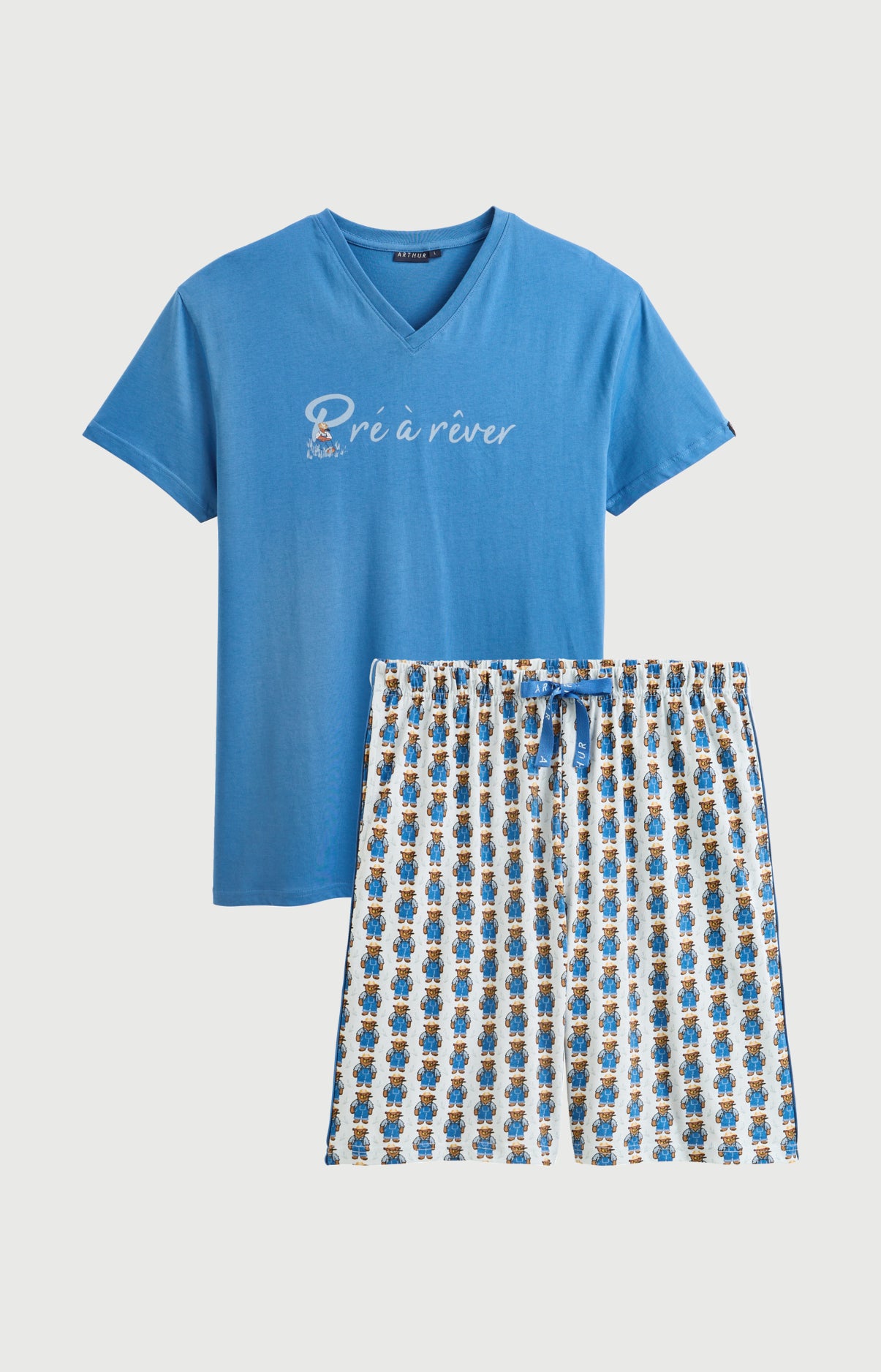 Pyjama Homme Pré à rêver Manches courtes Imprimé teddy campagne bleu et blanc 3