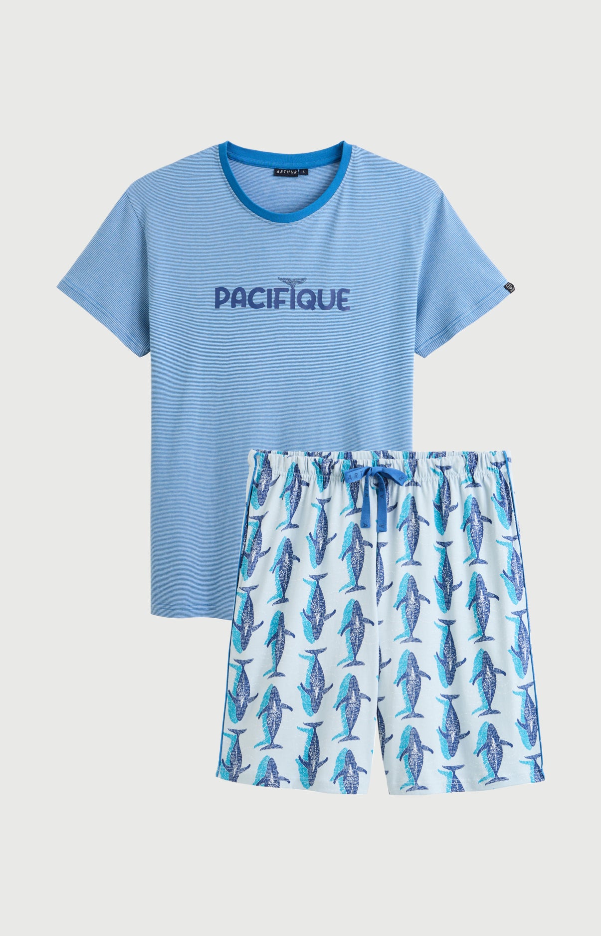 Pyjama Homme Pacifique Manches courtes Imprimé banc de baleines bleues 3