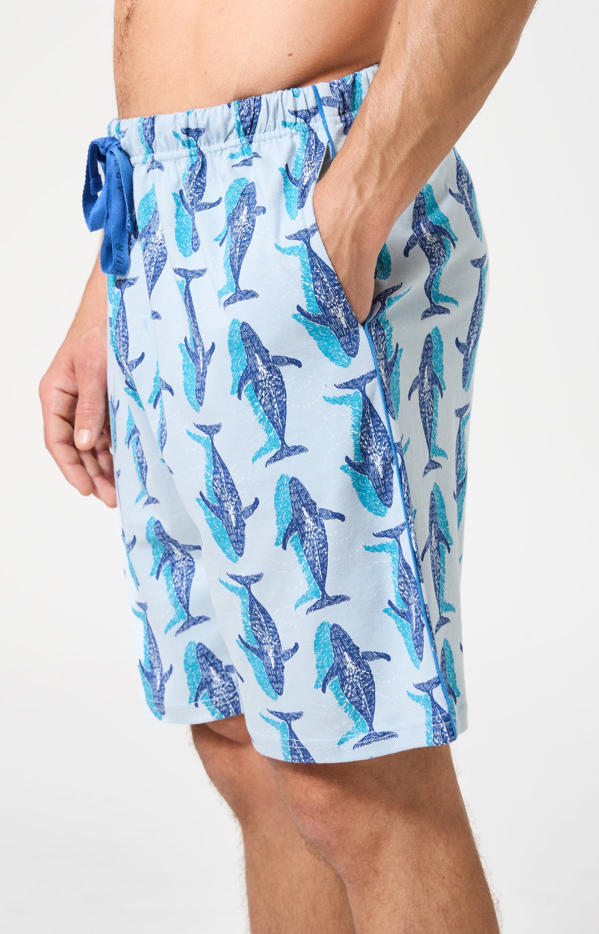 Pyjama Homme Pacifique Manches courtes Imprimé banc de baleines bleues 4