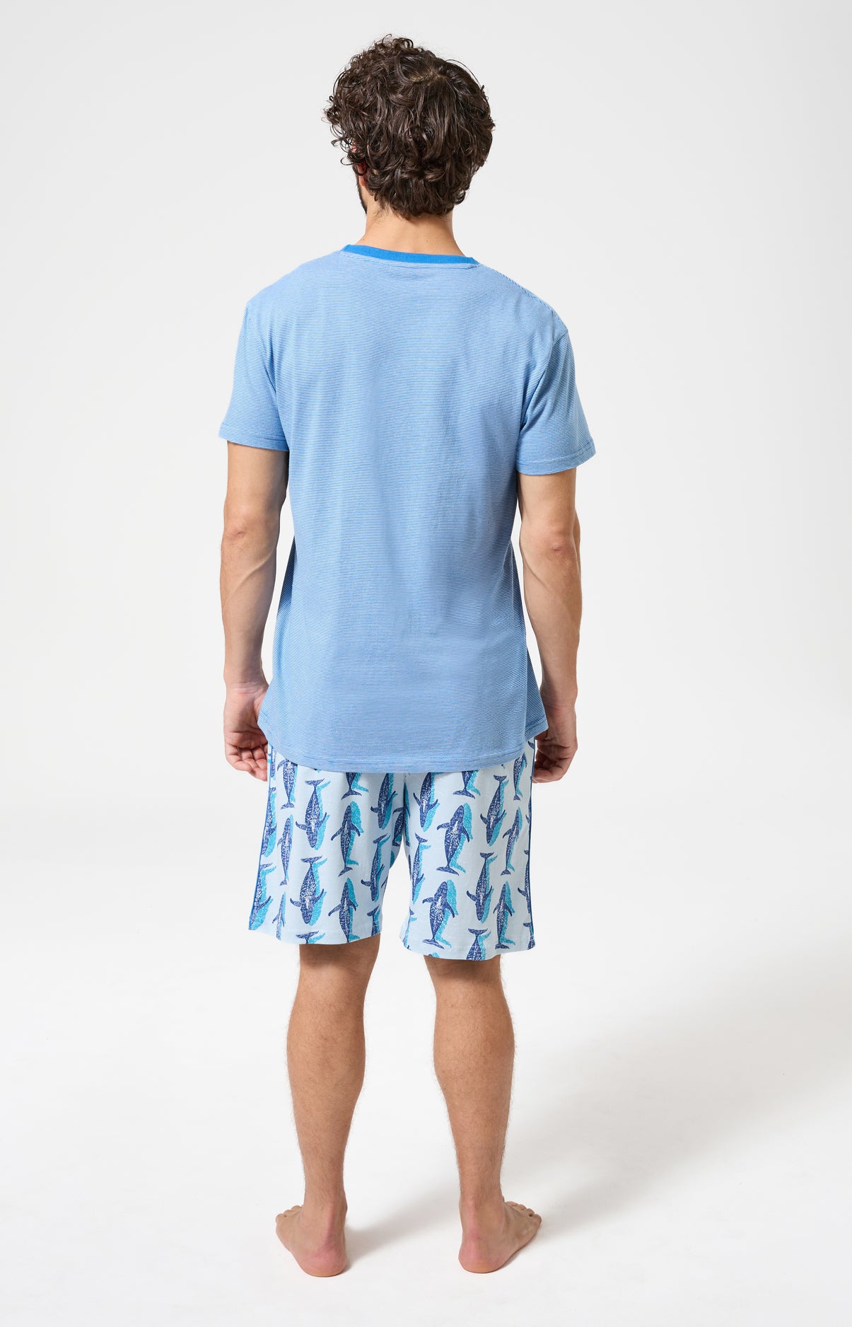 Pyjama Homme Pacifique Manches courtes Imprimé banc de baleines bleues 6