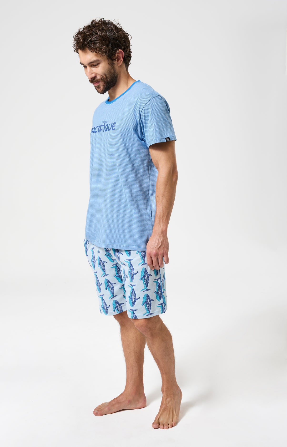 Pyjama Homme Pacifique Manches courtes Imprimé banc de baleines bleues 5