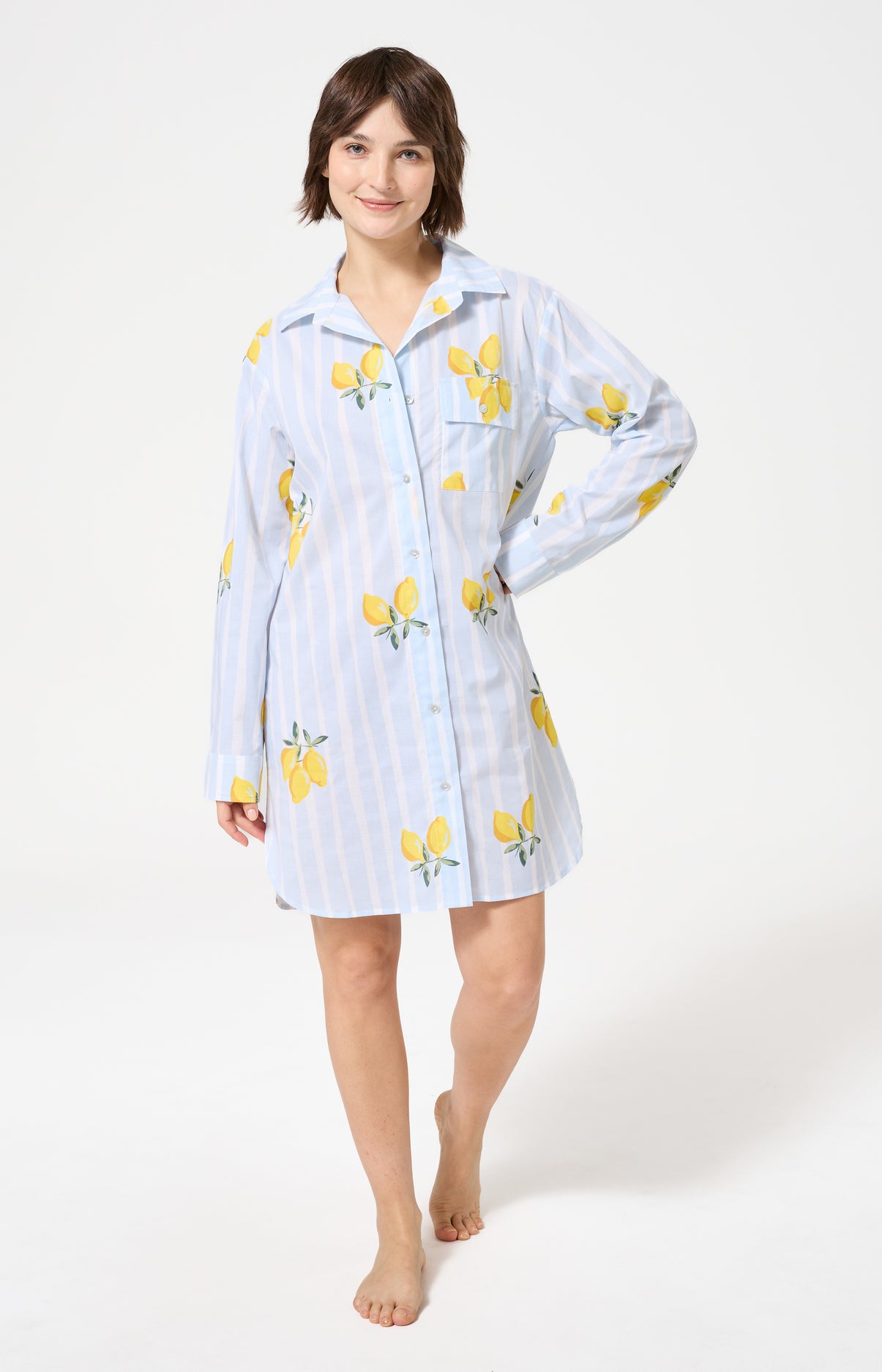 Chemise de nuit Femme Lemon chérie Manches longues Imprimé citrons jaunes et verts 1