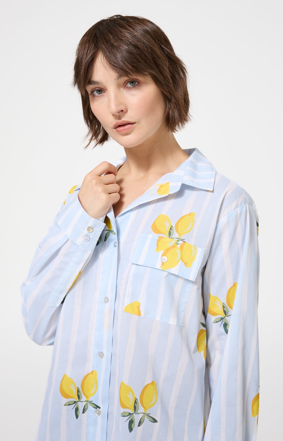 Chemise de nuit Femme Lemon chérie Manches longues Imprimé citrons jaunes et verts 4