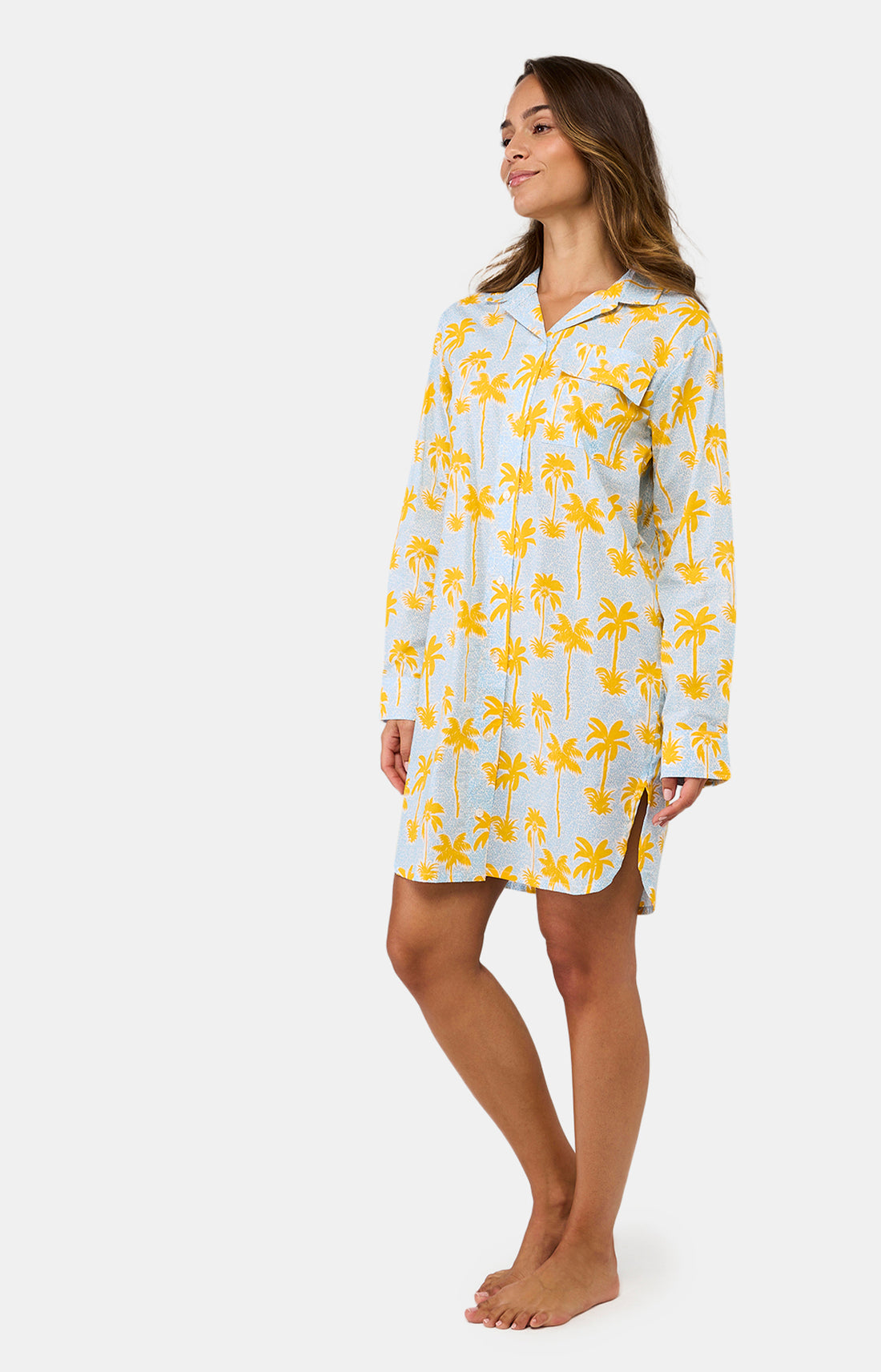 Robe Chemise Femme Palmier Jaune et Bleu 2