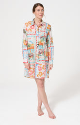 Chemise de nuit Femme French Riviera Manches longues Imprimé carte postale et fleurs multicolores 1