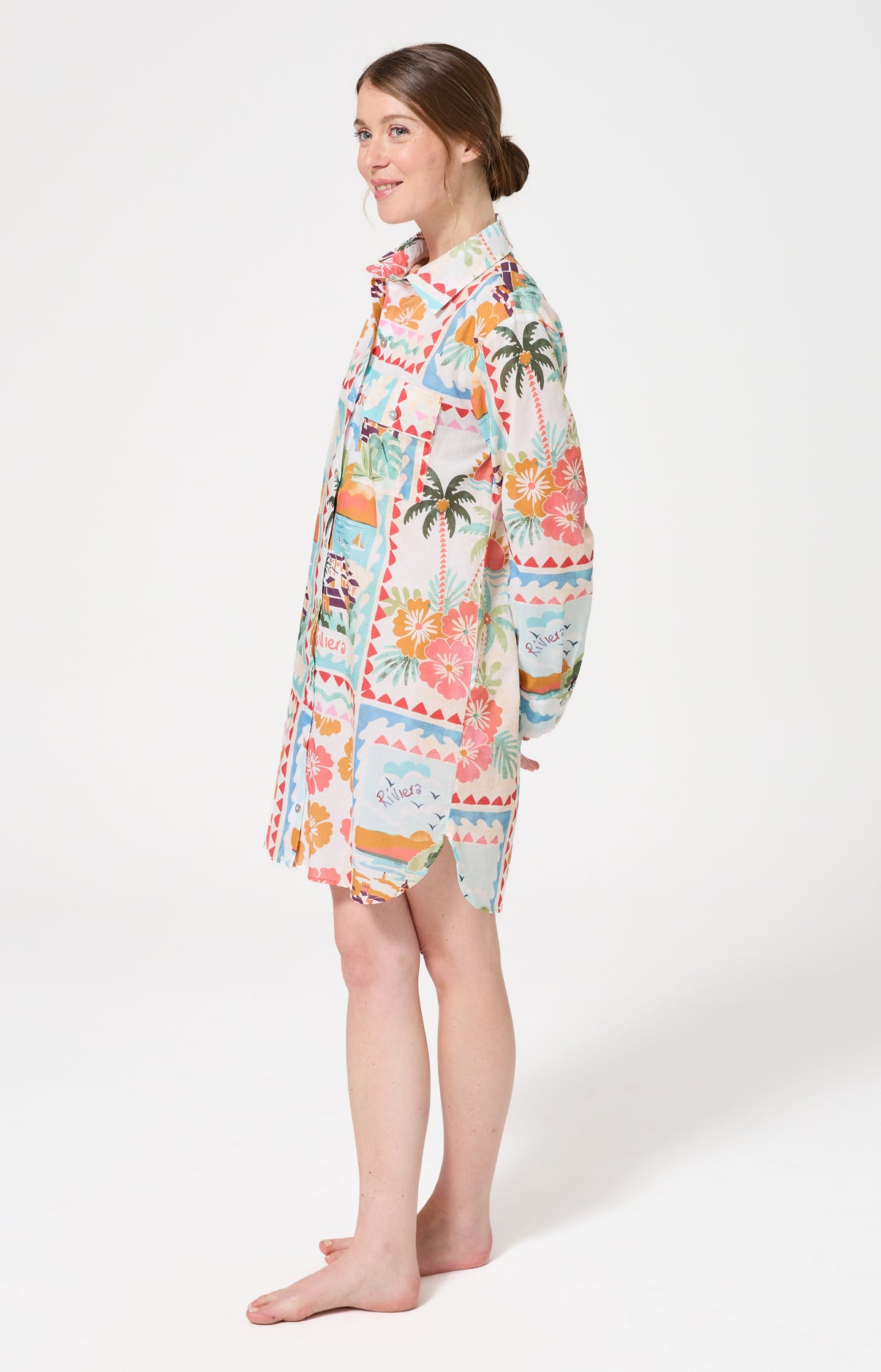 Chemise de nuit Femme French Riviera Manches longues Imprimé carte postale et fleurs multicolores 2