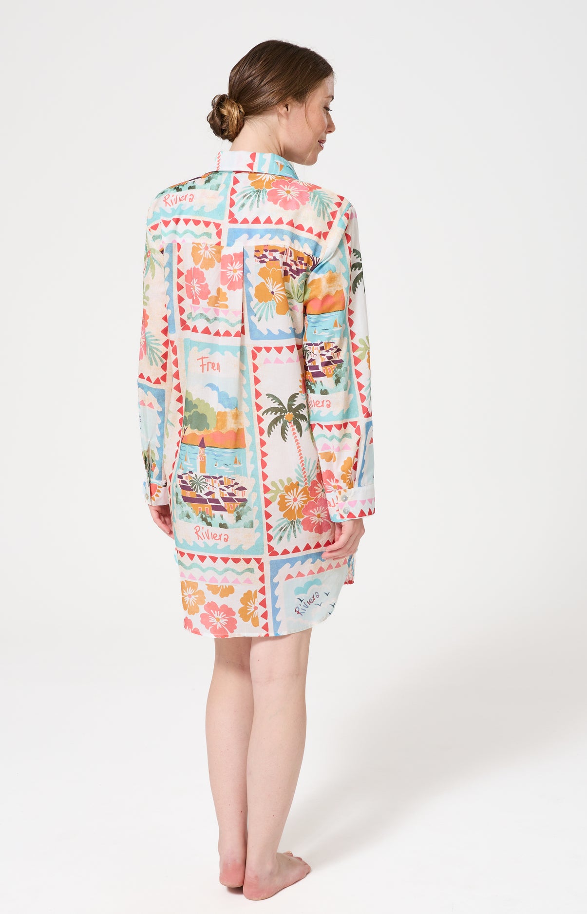 Chemise de nuit Femme French Riviera Manches longues Imprimé carte postale et fleurs multicolores 5