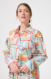 Chemise de nuit Femme French Riviera Manches longues Imprimé carte postale et fleurs multicolores 4