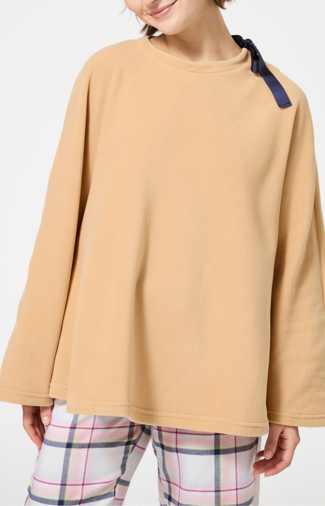 Poncho polaire femme couleur uni camel 2