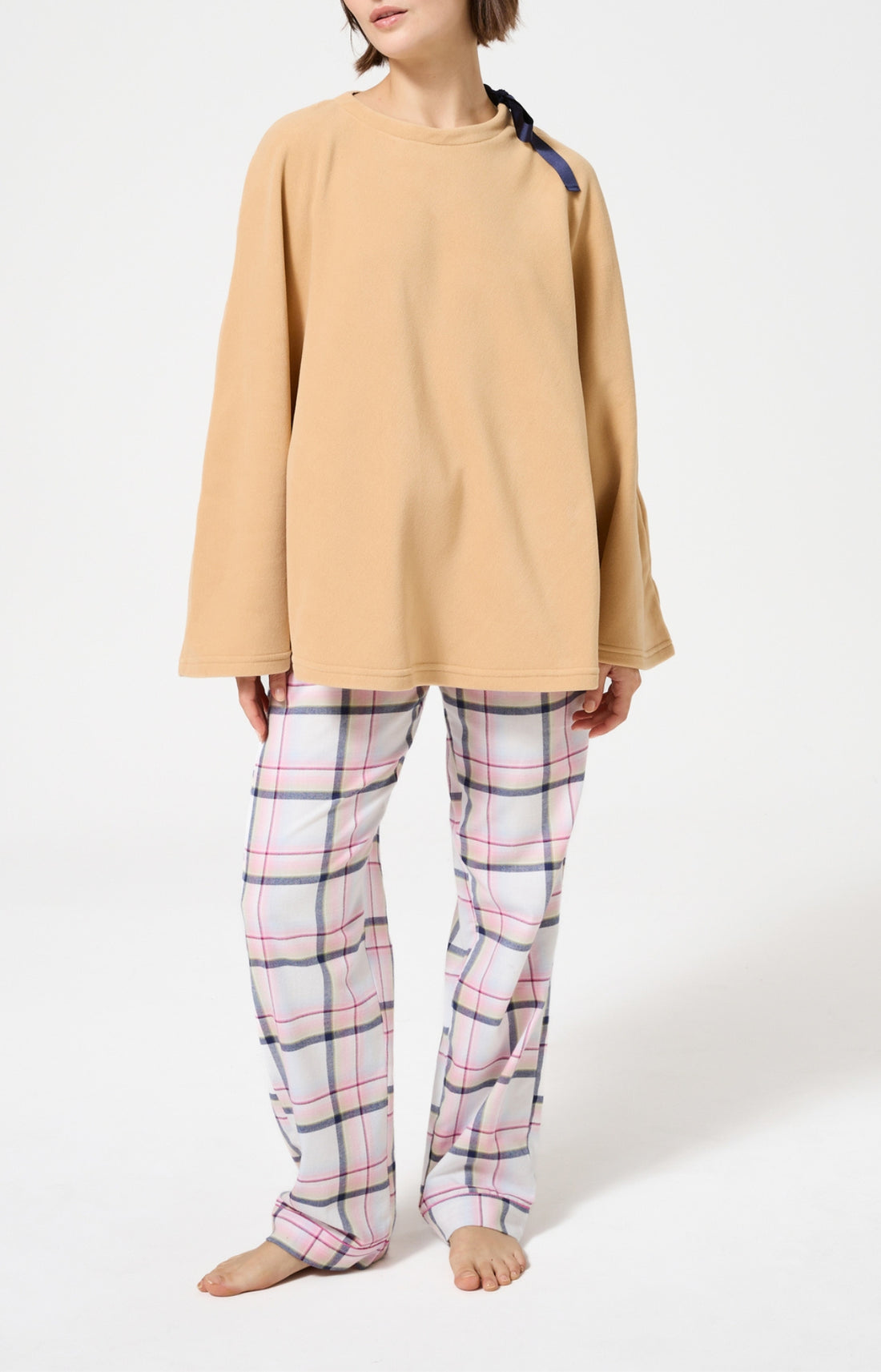 Poncho polaire femme couleur uni camel 1
