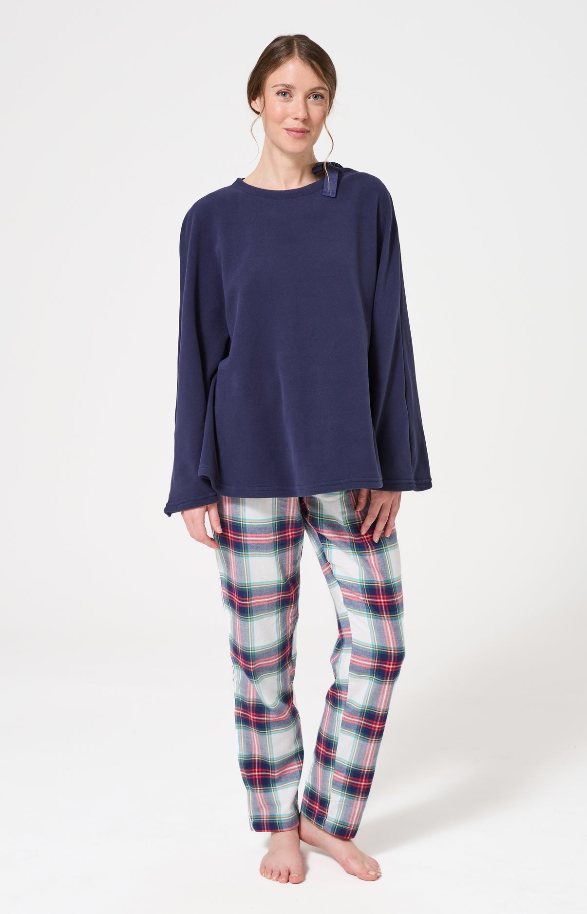 Poncho polaire femme couleur uni bleu marine 5