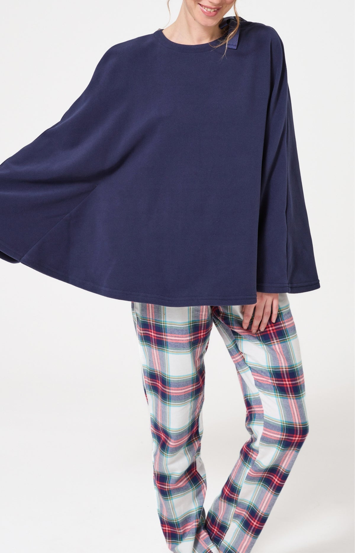 Poncho polaire femme couleur uni bleu marine 4