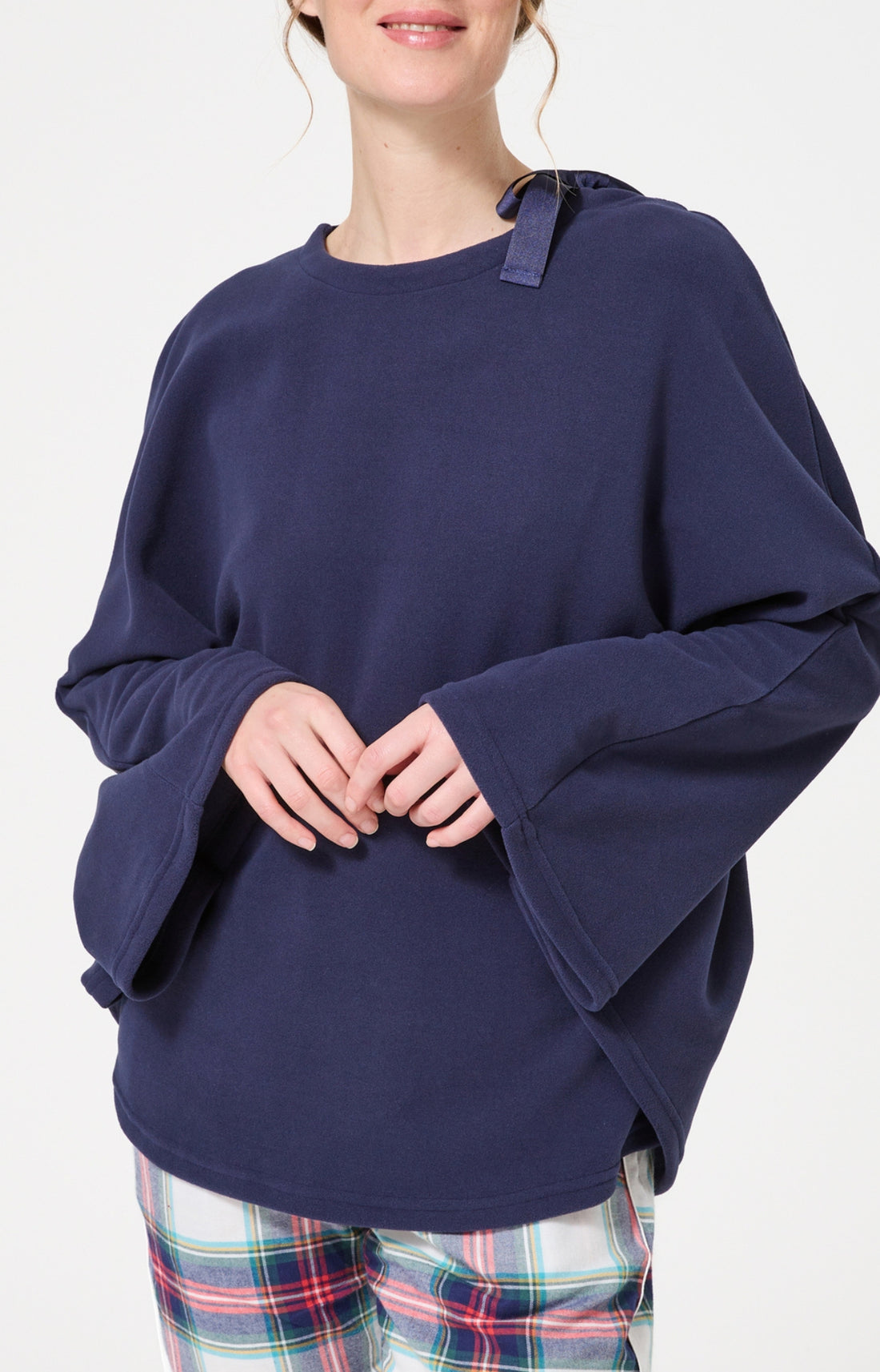Poncho polaire femme couleur uni bleu marine 2