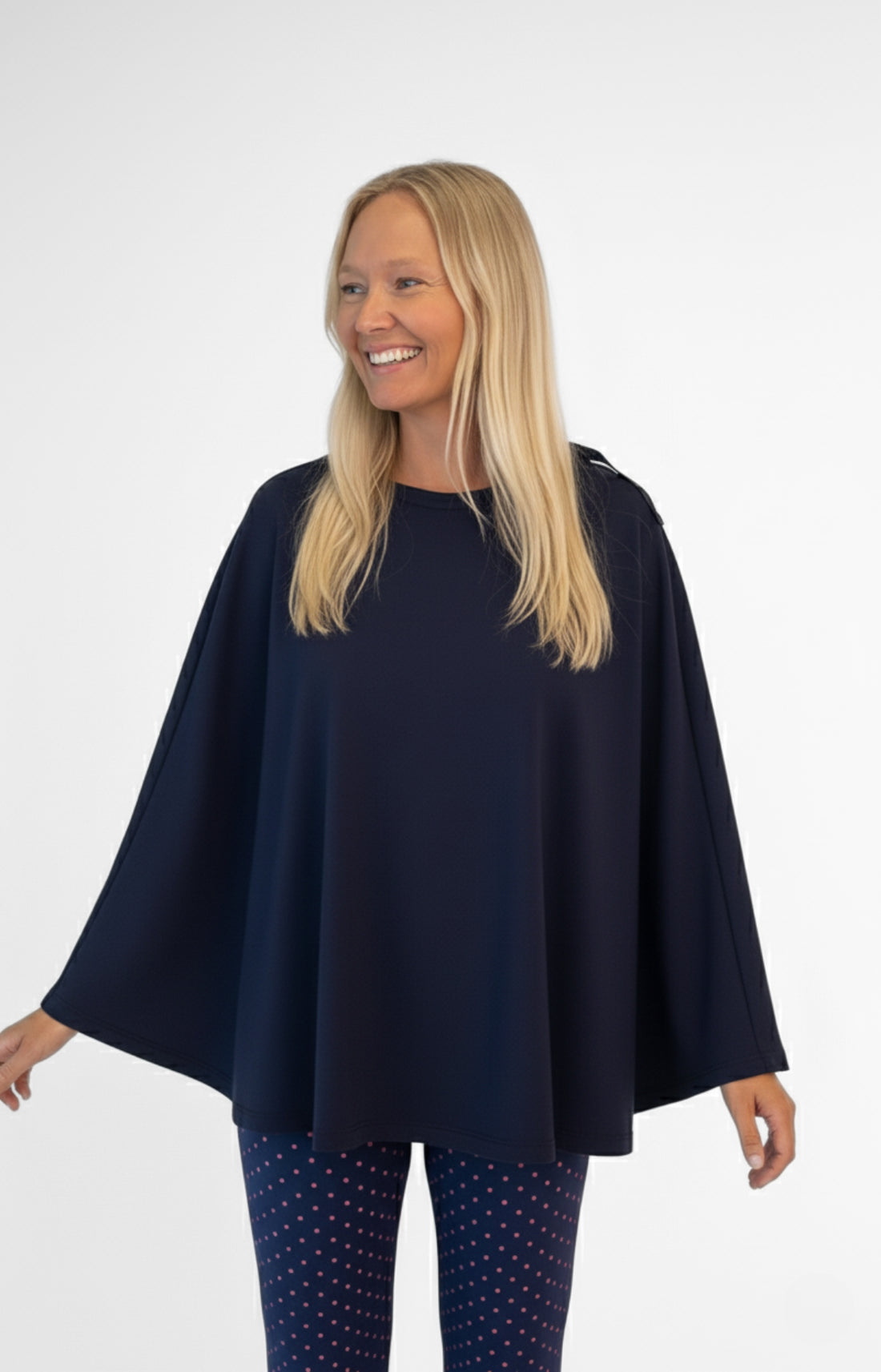 Poncho femme uni marine 1