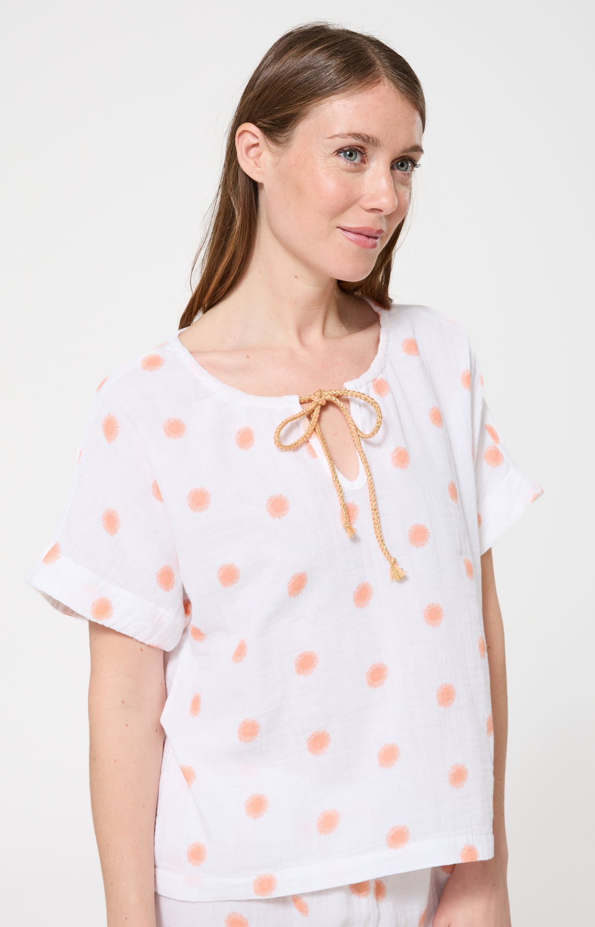 Pyjama Femme Soleil Manches courtes Imprimé soleils oranges 4