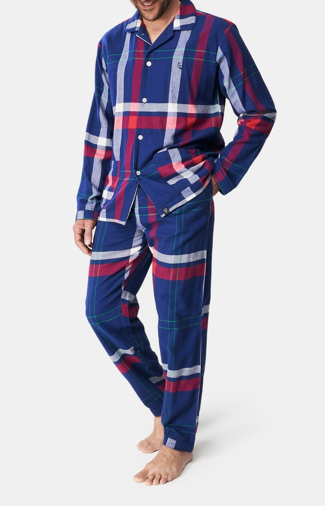 Pyjama long boutonné Femme Carreaux Hugo Marine 1