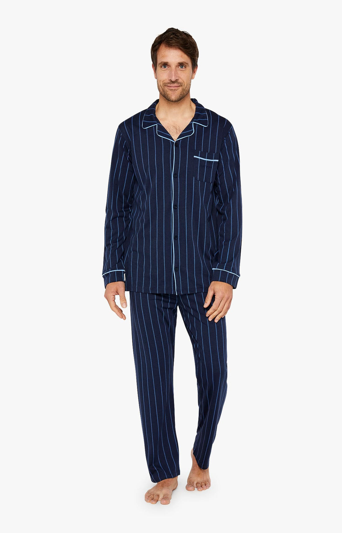 Pyjama long boutonné Homme Tradi Marine 1