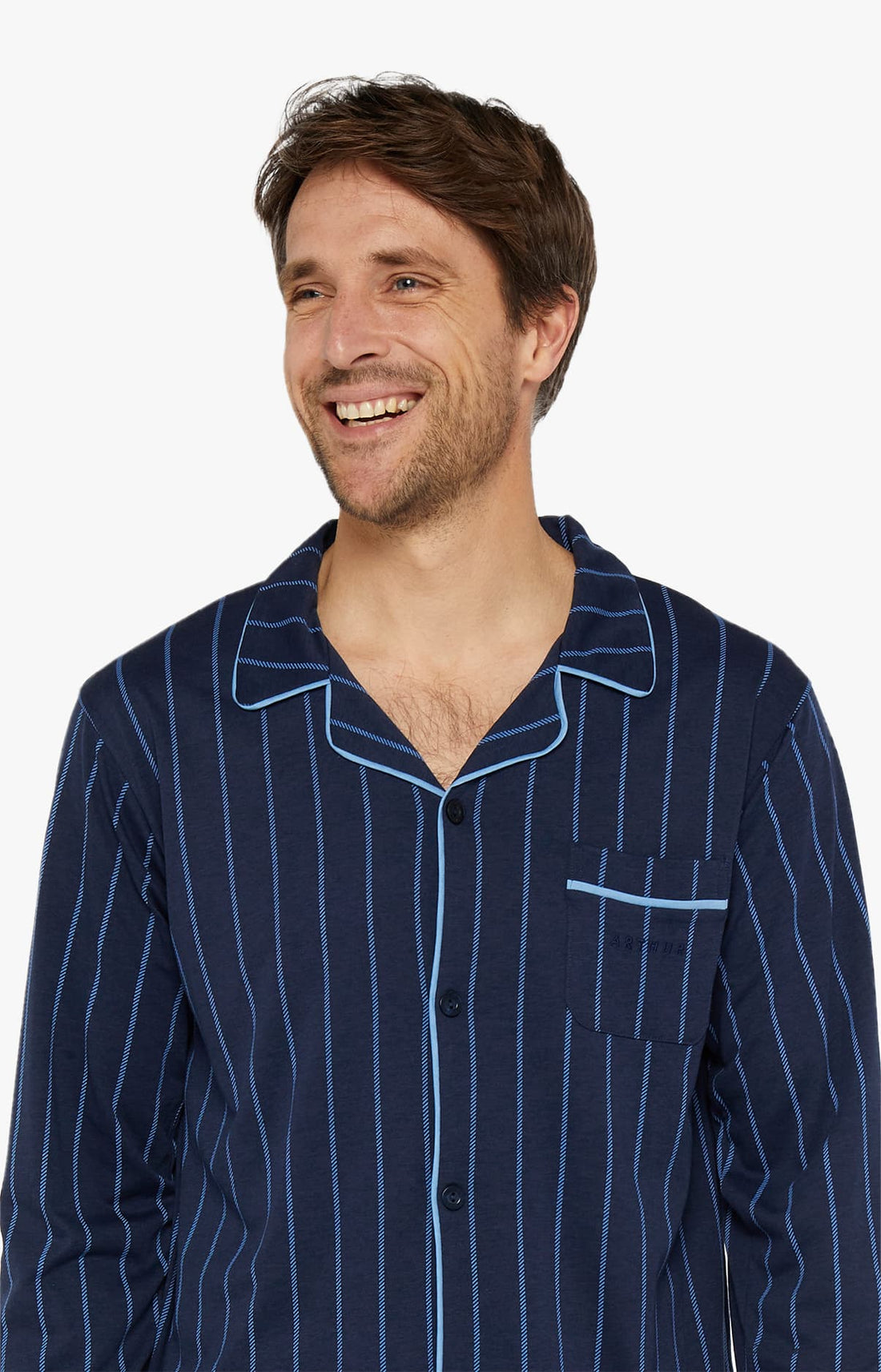Pyjama long boutonné Homme Tradi Marine 2