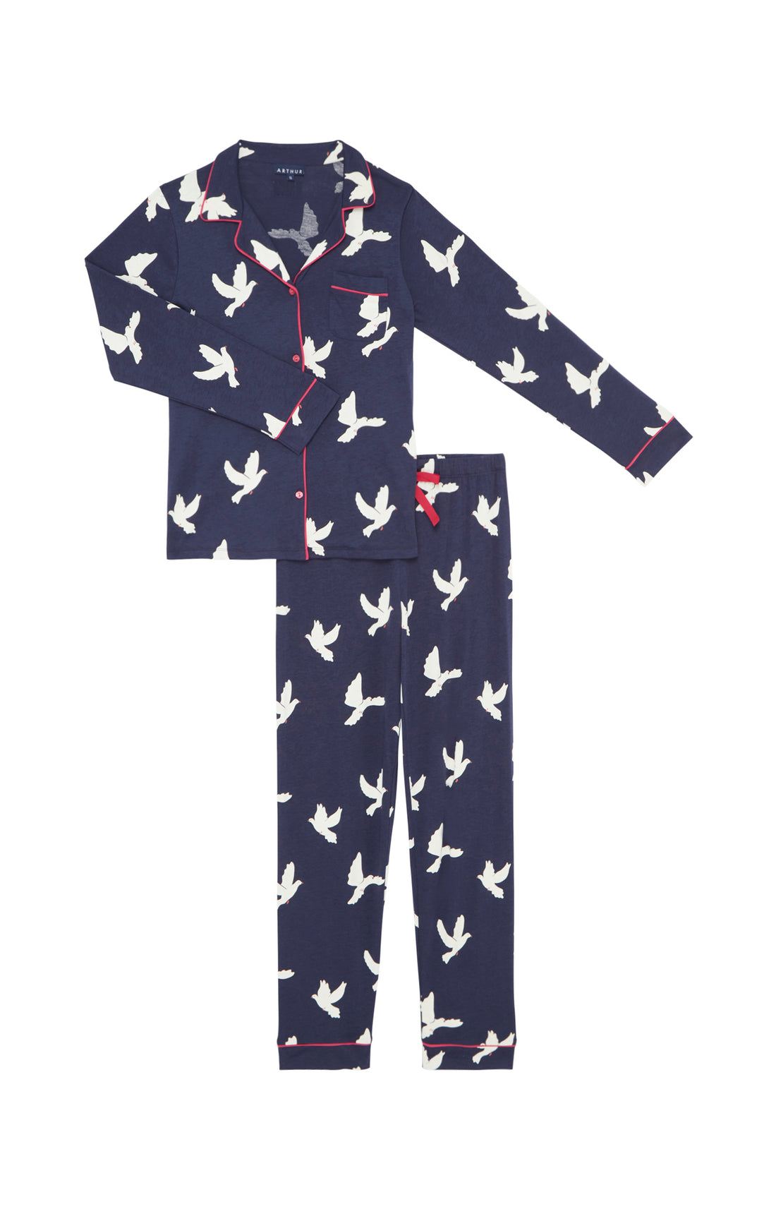 Pyjama long boutonné Femme Colombes Marine 3