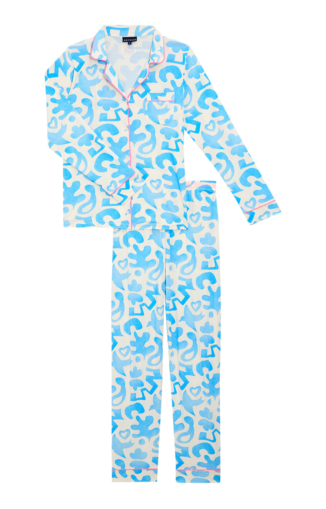 Pyjama long boutonné Femme Matis Bleu et Blanc 3