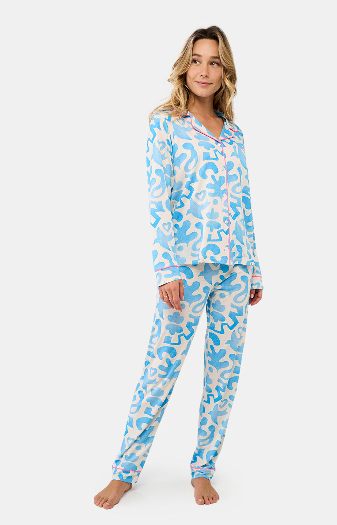 Pyjama long boutonné Femme Matis Bleu et Blanc 2