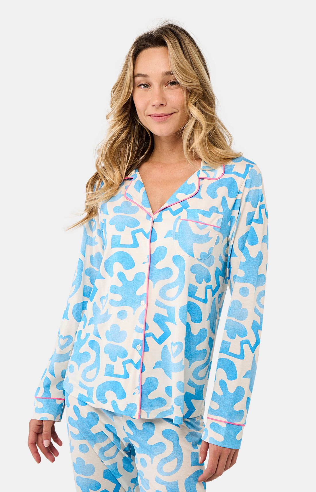 Pyjama long boutonné Femme Matis Bleu et Blanc 4