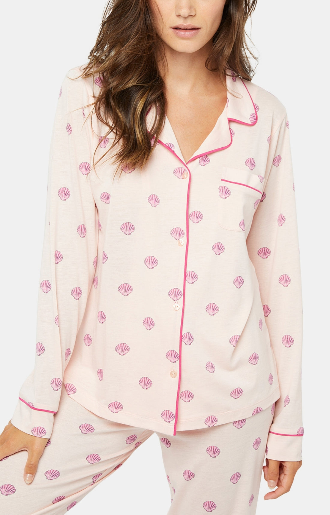 Pyjama long boutonné Femme Coquillage Rose 2