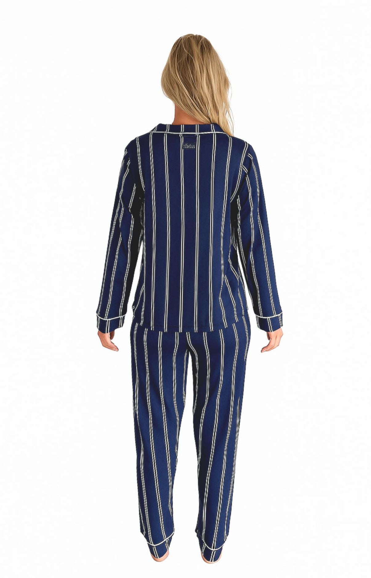 Pyjama boutonné rayé bleu marine et blanc Femme 4