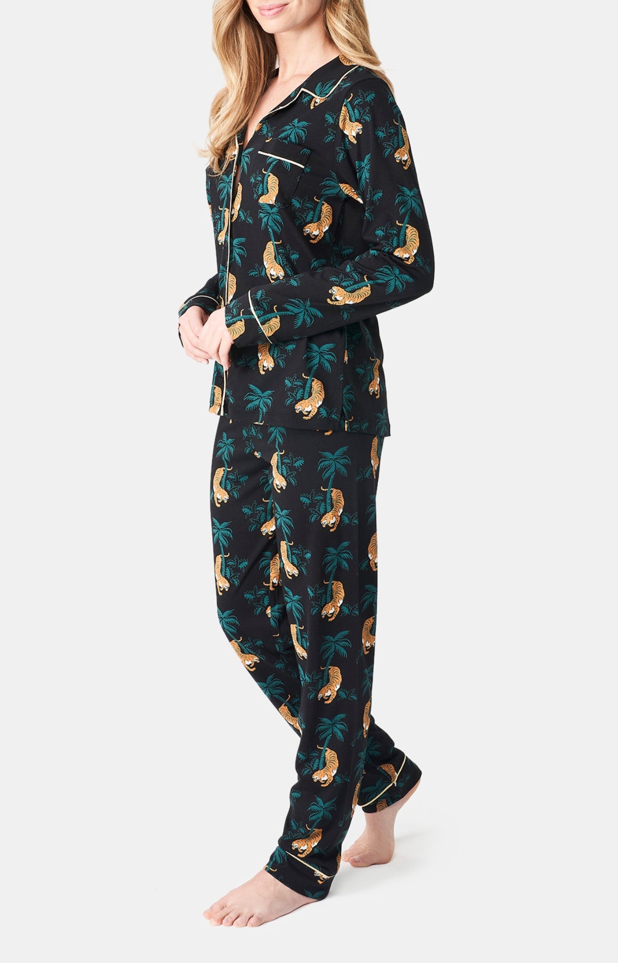 Pyjama long boutonné Femme Tigre Noir 4