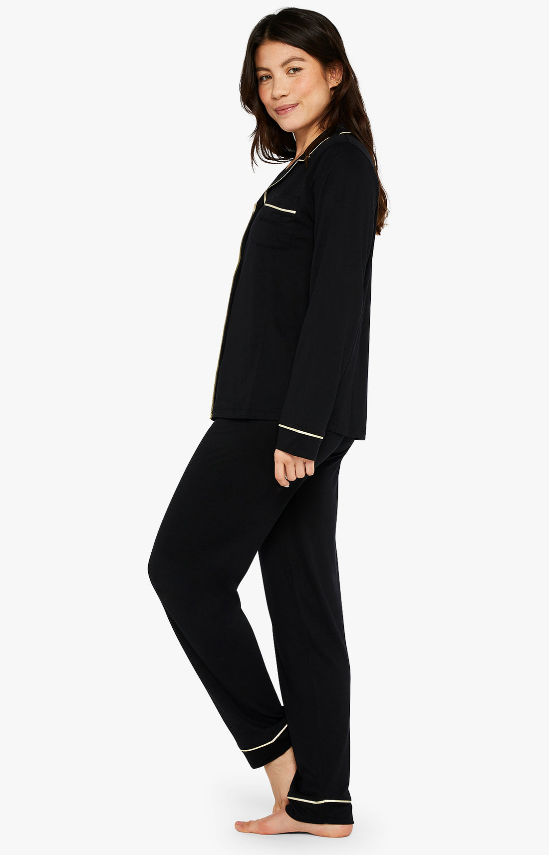 Pyjama long boutonné Femme Tradi Noir 2
