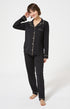 Pyjama long uni noir boutonné femme 1