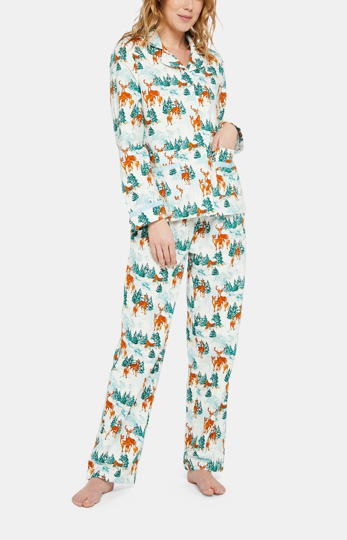 Pyjama long boutonné Femme Faon des Neiges Blanc et Ivoire 1