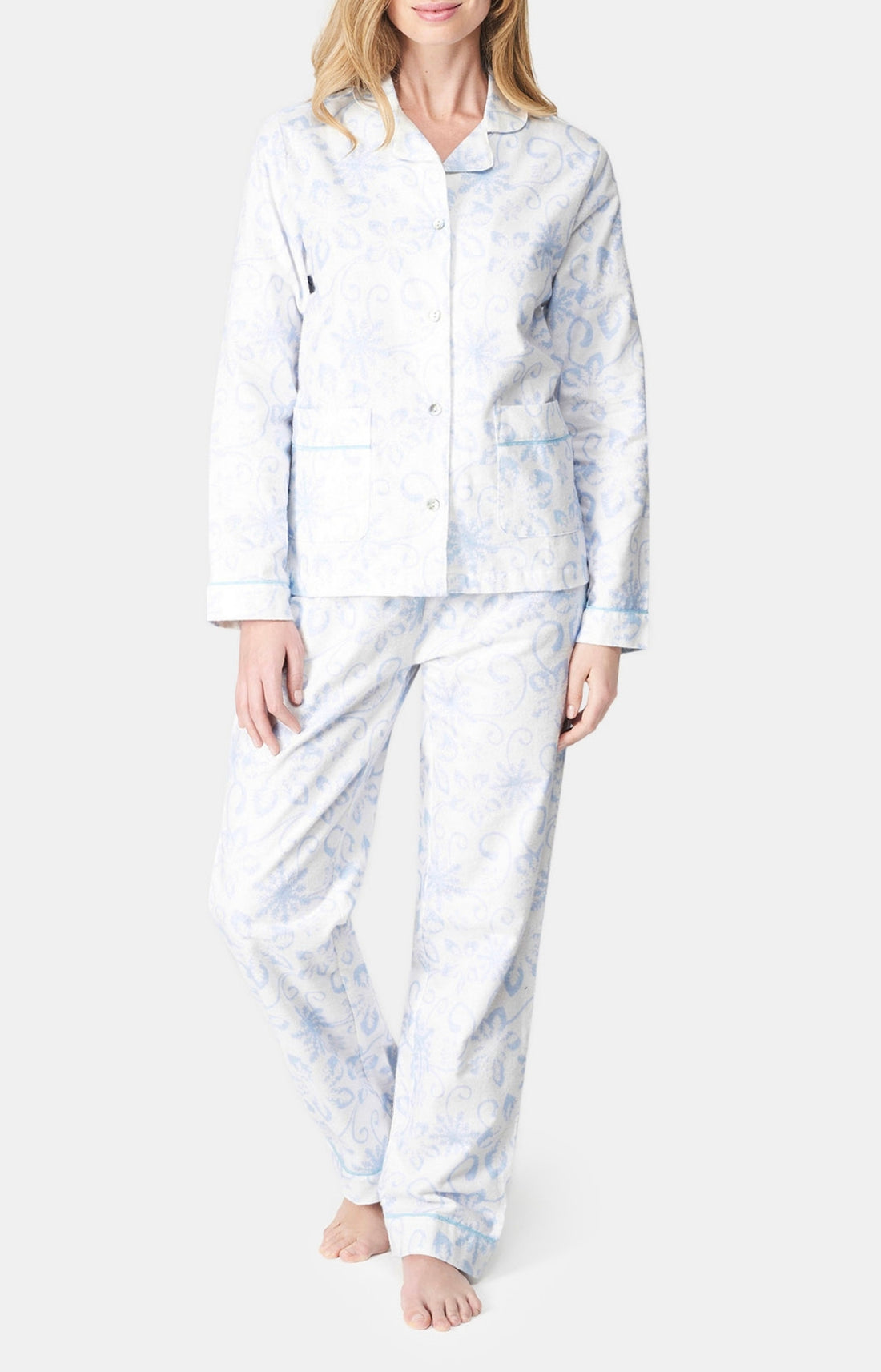 Pyjama long boutonné Femme Dreamland Blanc et Ivoire 1