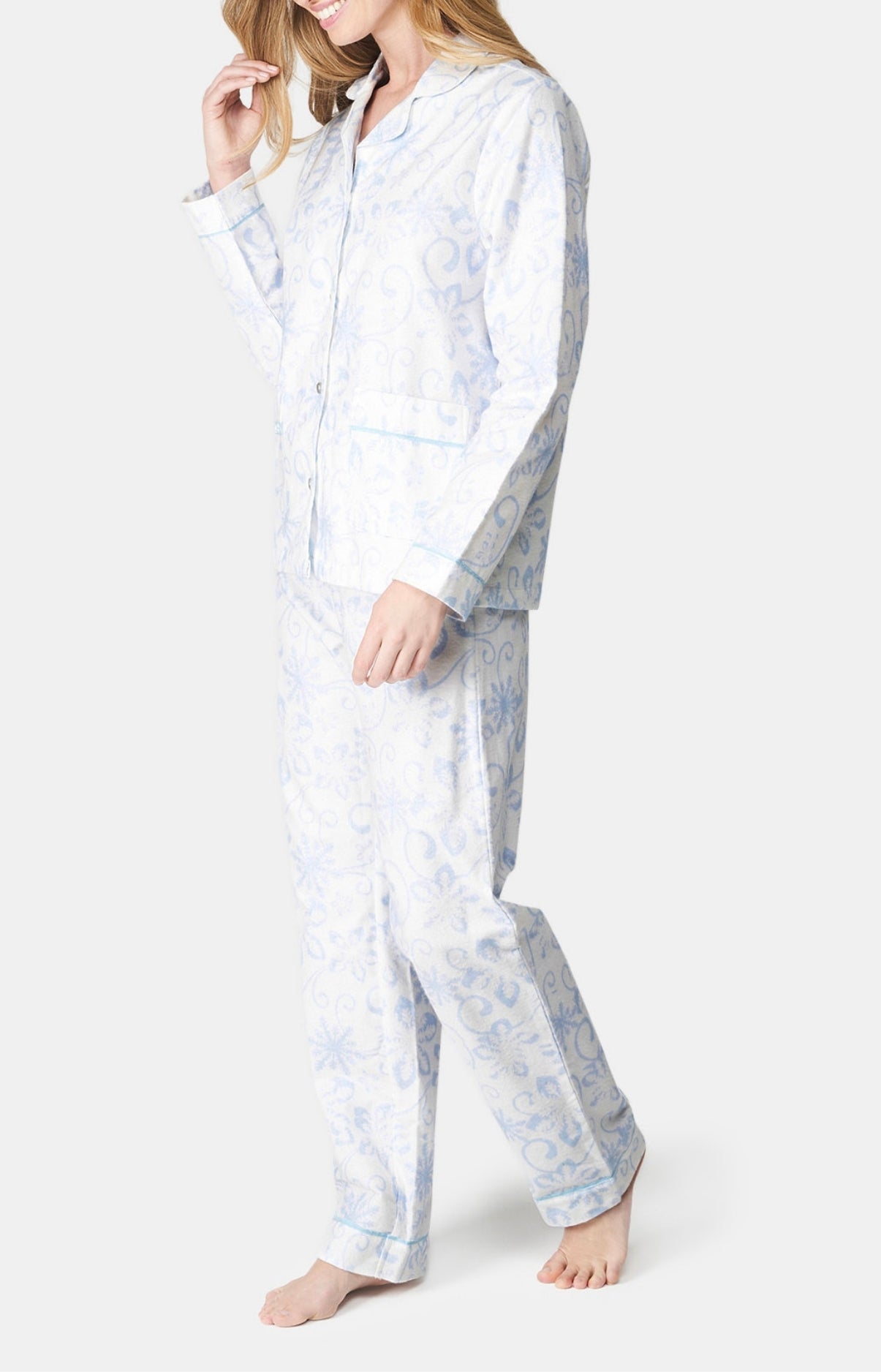 Pyjama long boutonné Femme Dreamland Blanc et Ivoire 4