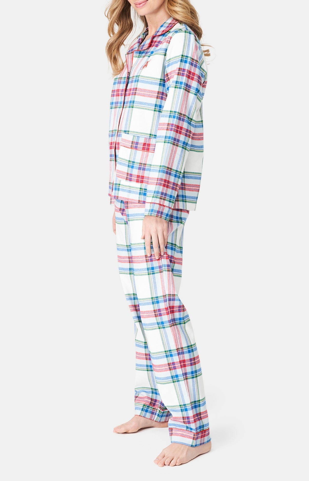 Pyjama long boutonné Femme Logan Blanc et Ivoire 4
