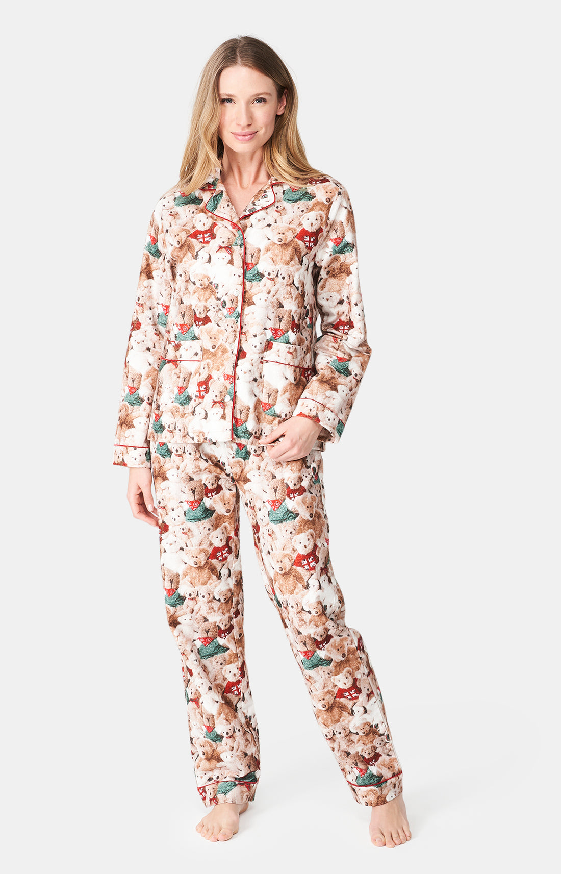 Pyjama long boutonné Femme Teddy Beige et Marron 6