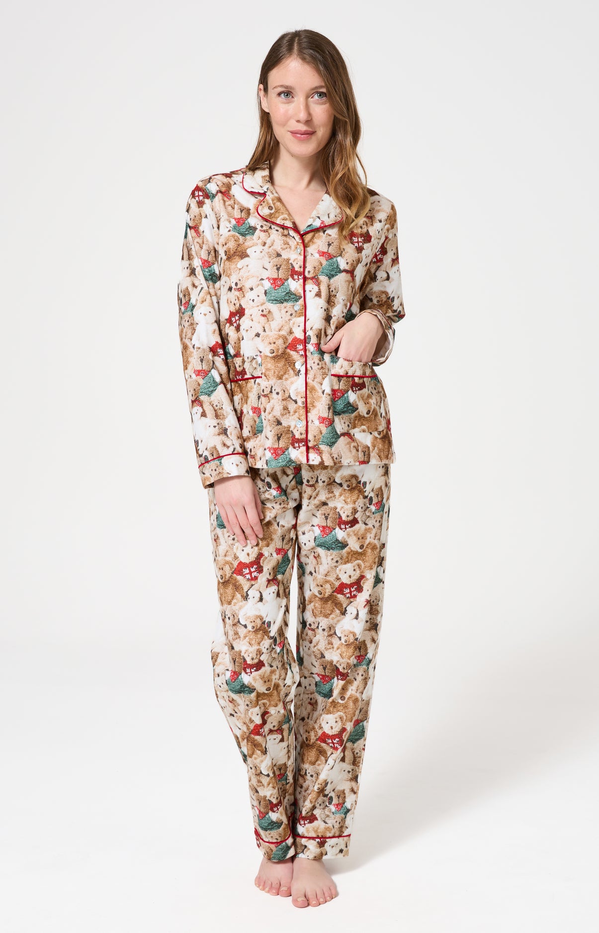 Pyjama long boutonné Femme Teddy Beige et Marron 4