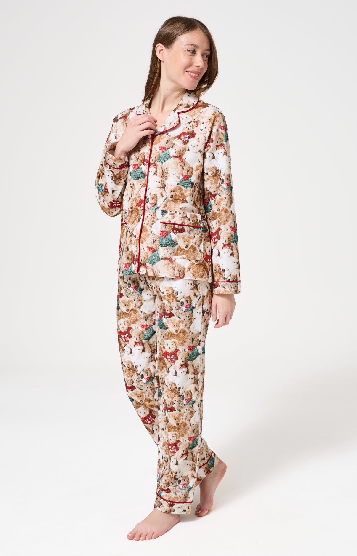 Pyjama long boutonné Femme Teddy Beige et Marron 5