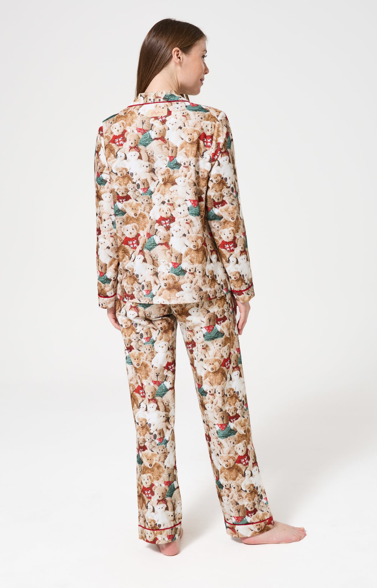 Pyjama long boutonné Femme Teddy Beige et Marron 7