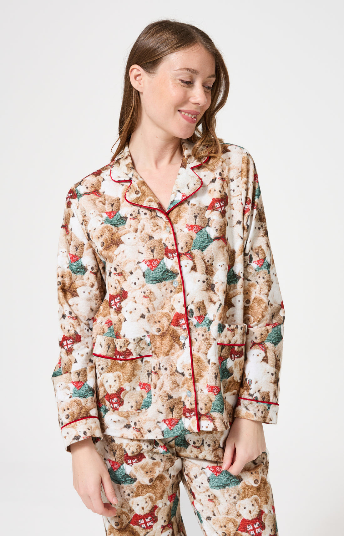 Pyjama long boutonné Femme Teddy Beige et Marron 2