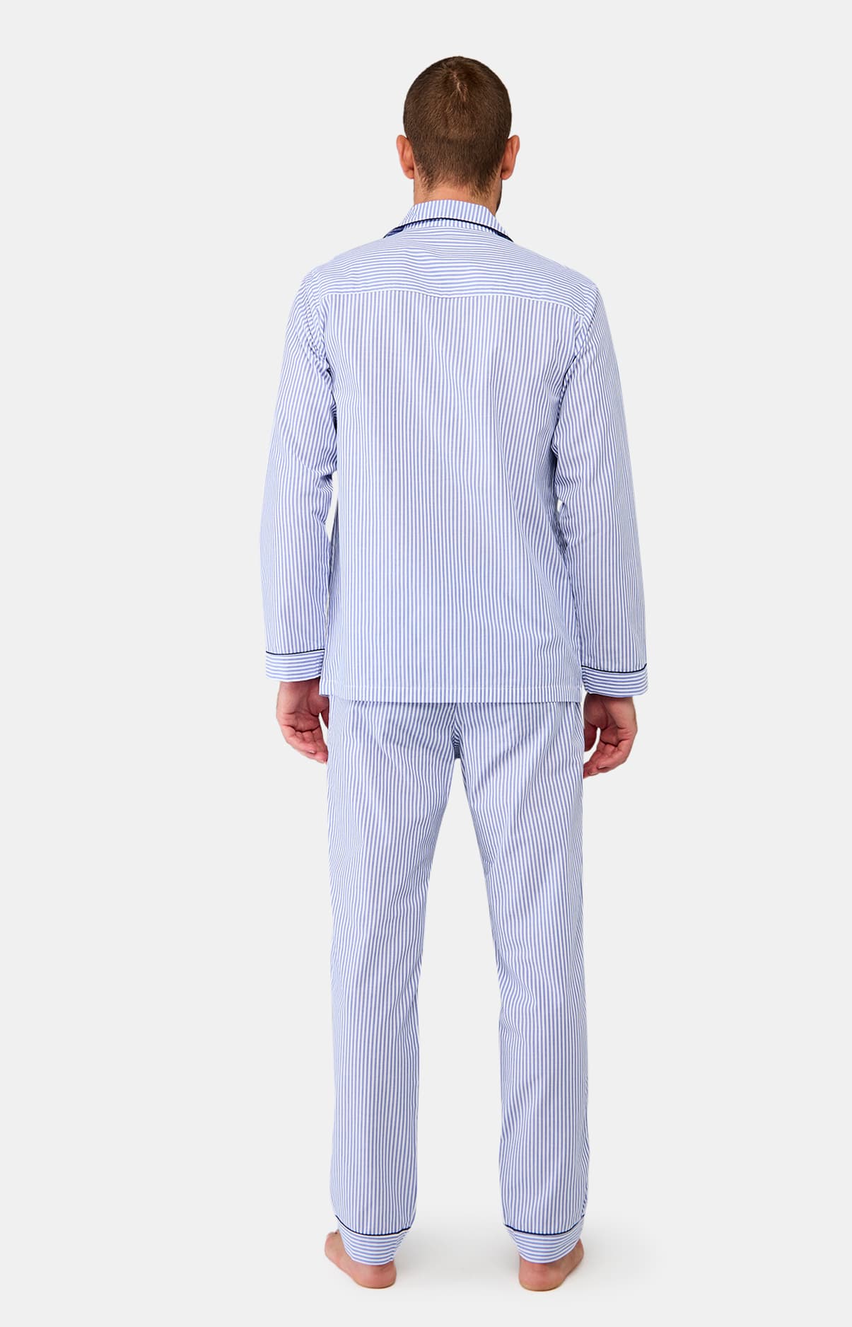 Pyjama long boutonné Homme Rayure Marine et Bleu 7