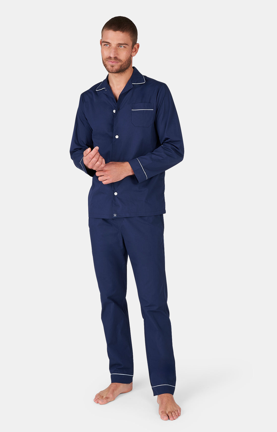 Navy Buttoned Pajamas - Traditional