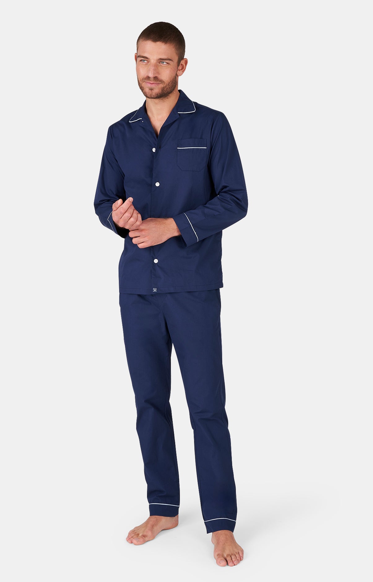 Pyjama boutonné uni Marine Pyjamas longs homme – Arthur