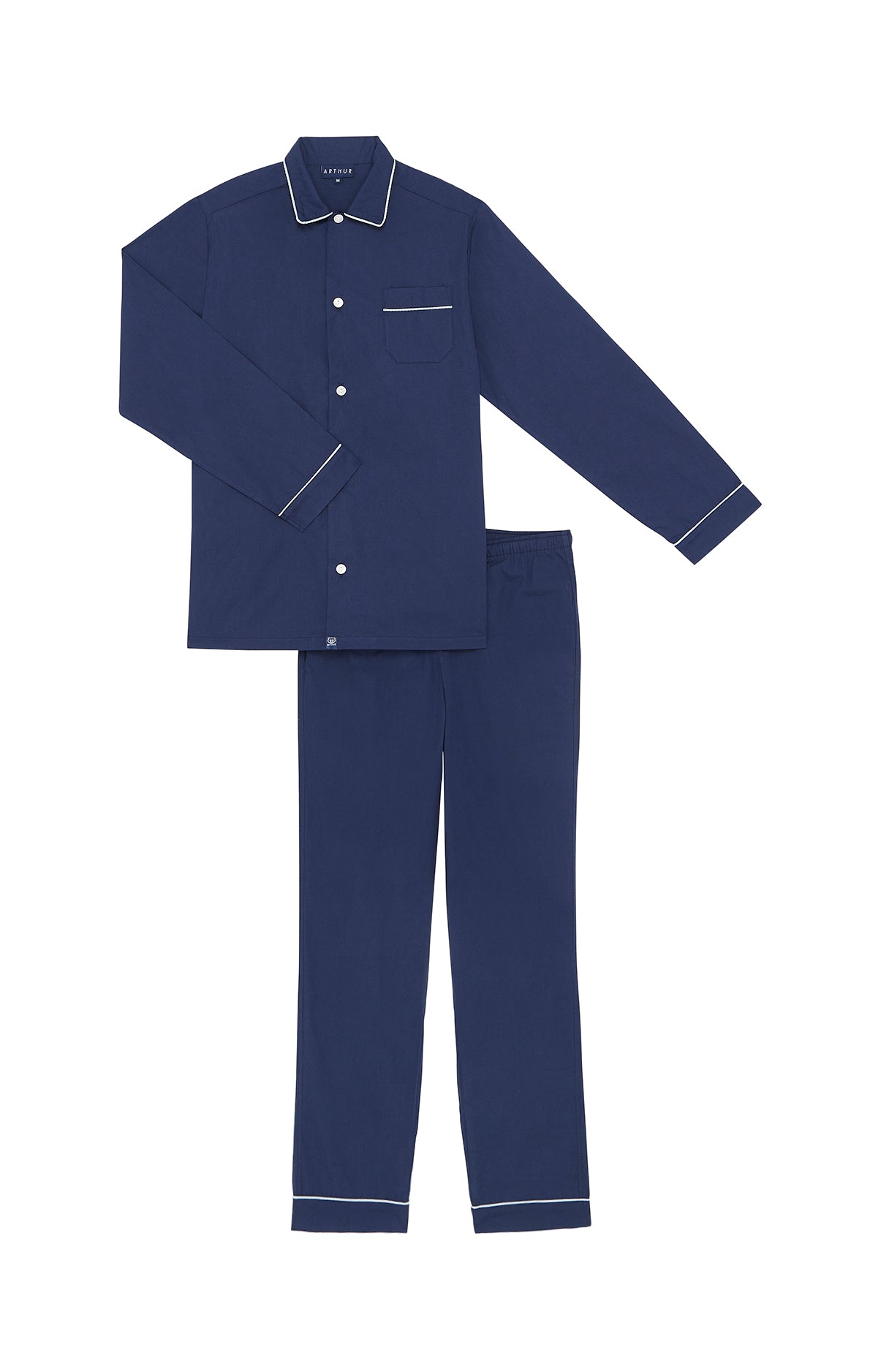 Men's Plain Button-Up Pyjamas in Navy Men's Long Pyjamas – Arthur