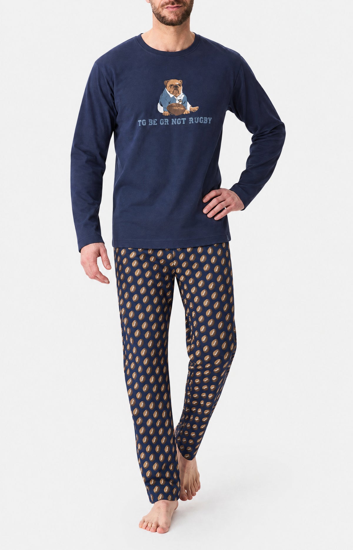 Pyjama en jersey de coton épais Homme To be or not rugby marine 1