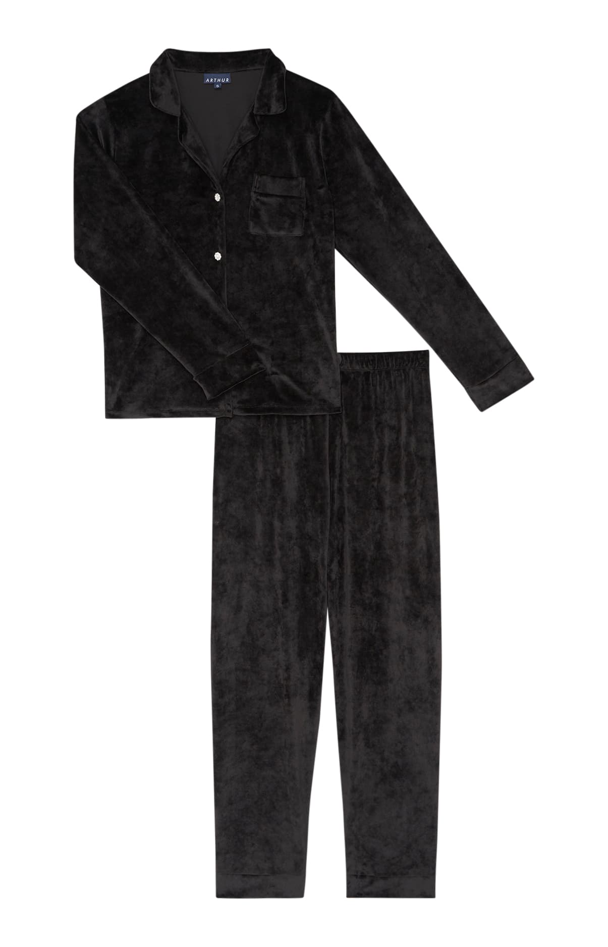 Pyjama long boutonné Femme Velvet chic Noir 3