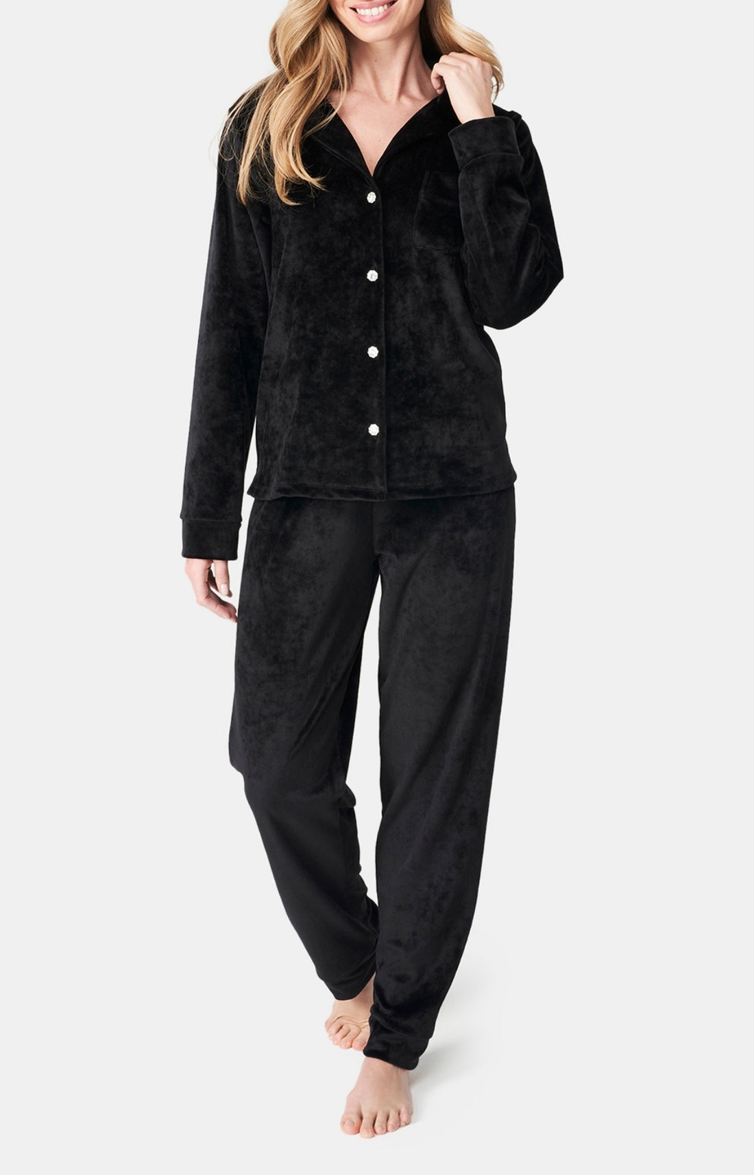 Pyjama long boutonné Femme Velvet chic Noir 1